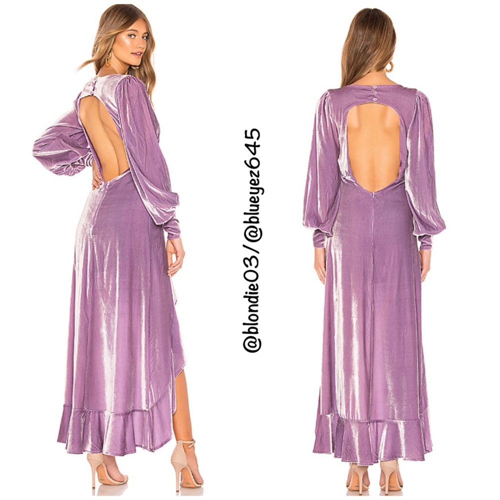 For Love & Lemons Viva Velvet Lilac Maxi Dress L - Picture 2 of 7